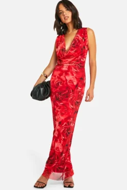 Maxi Dresses|Dresses*boohoo Printed Cowl Neck Maxi Dress red