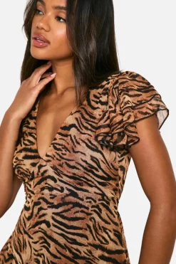 Smock Dresses*boohoo Printed Crinkle Chiffon Angel Mini Dress brown