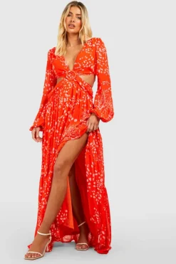 Skater Dresses|Maxi Dresses*boohoo Printed Cut Out Maxi Dress orange