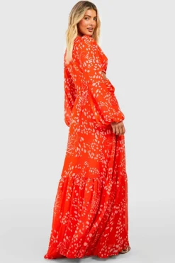Skater Dresses|Maxi Dresses*boohoo Printed Cut Out Maxi Dress orange