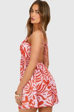Smock Dresses*boohoo Printed Cut Out Strappy Mini Dress pink