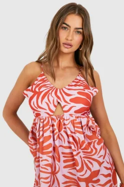 Smock Dresses*boohoo Printed Cut Out Strappy Mini Dress pink