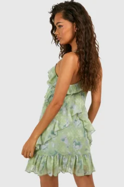 Cami Dresses*boohoo Printed Dobby Ruffle Mini Dress green