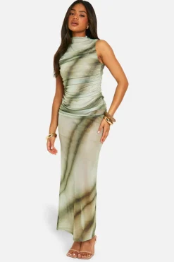 Bodycon Dresses*boohoo Printed Mesh Maxi Dress green