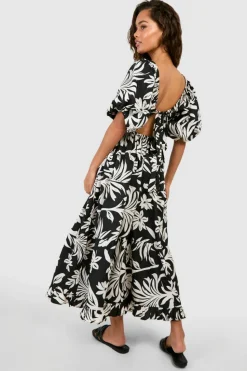 Smock Dresses*boohoo Printed Puff Sleeve Maxi mono