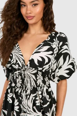 Smock Dresses*boohoo Printed Puff Sleeve Maxi mono