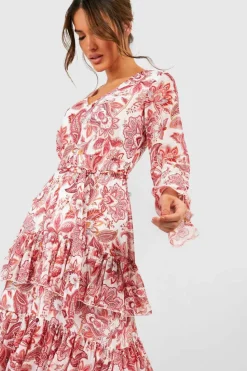 Skater Dresses|Maxi Dresses*boohoo Printed Ruffle Hem Maxi Dress red