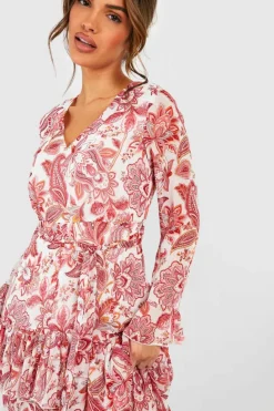 Skater Dresses|Maxi Dresses*boohoo Printed Ruffle Hem Maxi Dress red