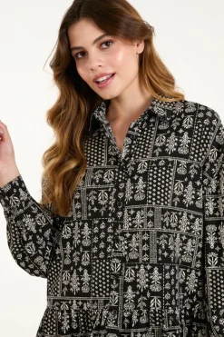 Shirt Dresses*Blue Vanilla Printed Smock Shirt Dress Black