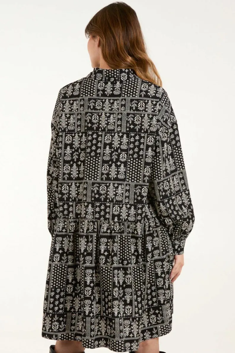 Shirt Dresses*Blue Vanilla Printed Smock Shirt Dress Black