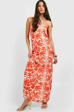 Cami Dresses*boohoo Printed Square Neck Maxi Dress orange
