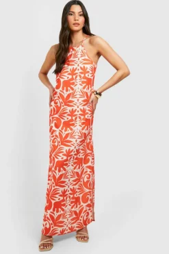 Cami Dresses*boohoo Printed Square Neck Maxi Dress orange
