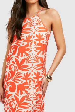 Cami Dresses*boohoo Printed Square Neck Maxi Dress orange