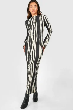 Bodycon Dresses|Maxi Dresses*boohoo Printed Textured Flare Sleeve Maxi Dress black