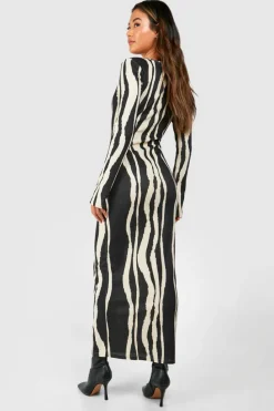 Bodycon Dresses|Maxi Dresses*boohoo Printed Textured Flare Sleeve Maxi Dress black