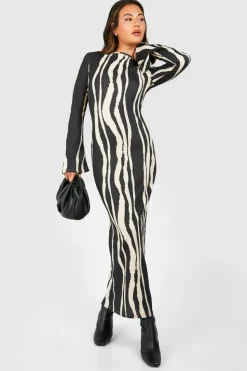 Bodycon Dresses|Maxi Dresses*boohoo Printed Textured Flare Sleeve Maxi Dress black