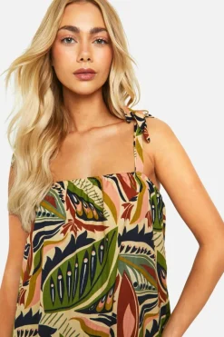 Smock Dresses*boohoo Printed Tie Strap Linen Look Midaxi Dress multi