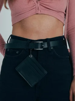 Belts*SVNX PU Leather Belt with Dettachable Card Holder Cream