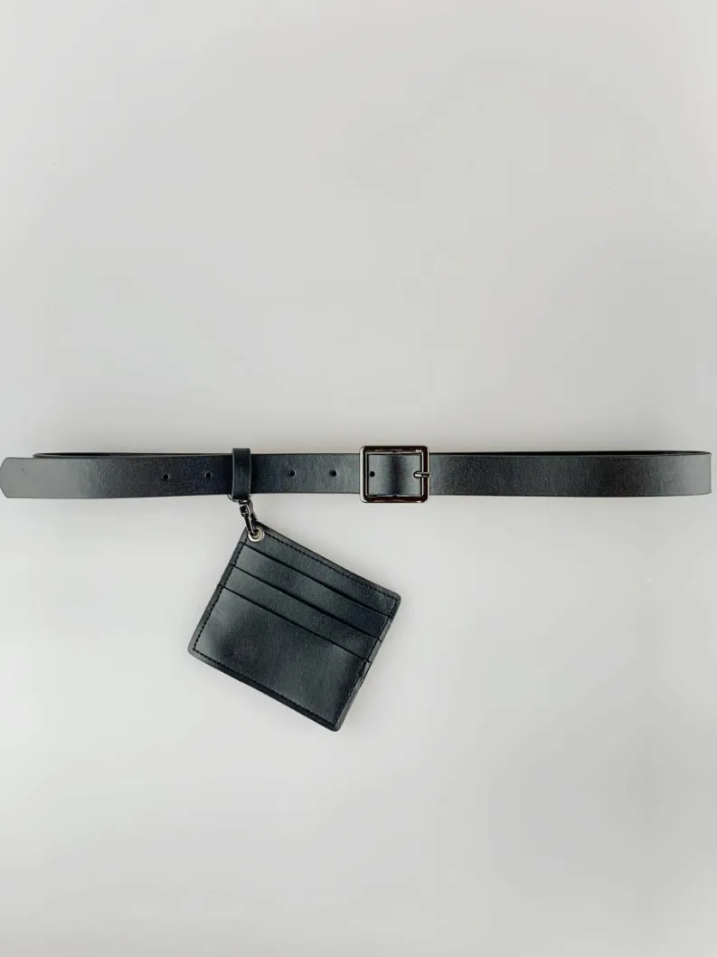 Belts*SVNX PU Leather Belt with Dettachable Card Holder Cream