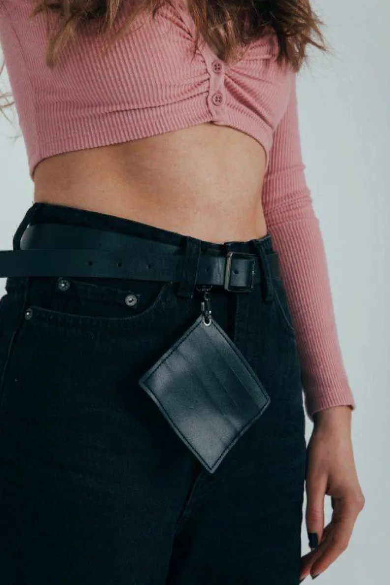 Belts*SVNX PU Leather Belt with Dettachable Card Holder Cream