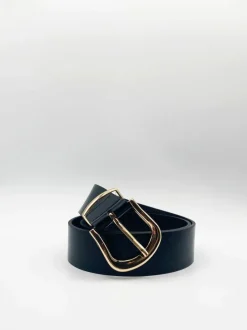 Belts*SVNX PU Leather Belt With Gold Metal Buckle Black