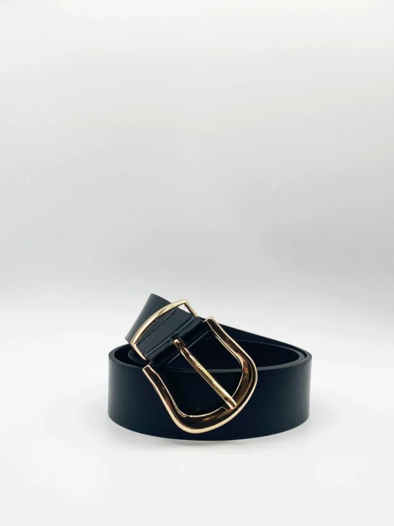 Belts*SVNX PU Leather Belt With Gold Metal Buckle Black