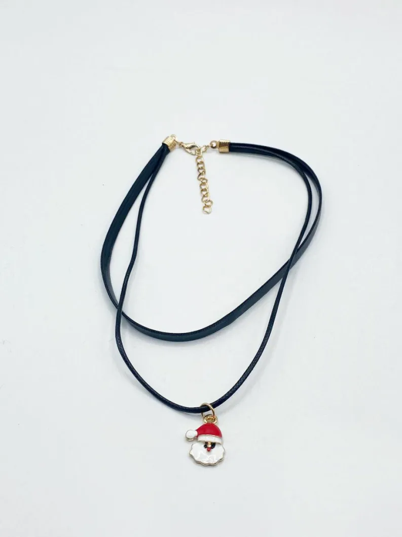 Necklaces*SVNX PU Leather Choker With Santa Claus Charm Black