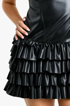 Skater Dresses|Mini Dresses*boohoo PU Ruffle Hem Mini Dress black