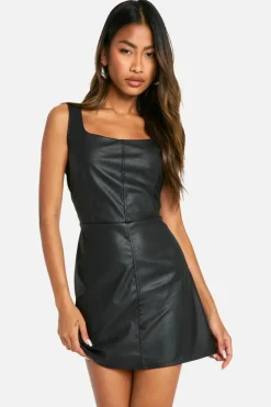Smock Dresses|Mini Dresses*boohoo PU Scoop Neck Mini Dress black