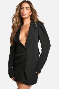 Blazer Dresses*boohoo Puff Sleeve Bow Back Tailored Blazer Dress black
