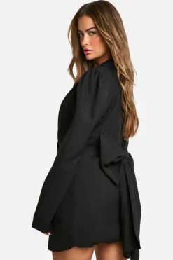 Blazer Dresses*boohoo Puff Sleeve Bow Back Tailored Blazer Dress black