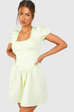Skater Dresses*boohoo Puff Sleeve Milkmaid Mini Dress lemon