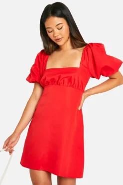 Smock Dresses*boohoo Puff Sleeve Mini Dress red