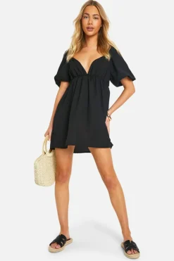 Smock Dresses*boohoo Puff Sleeve Smock Dress black