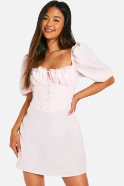 Smock Dresses*boohoo Puff Sleeve Smock Dress pink