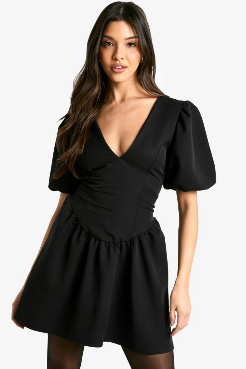 Smock Dresses|Mini Dresses*boohoo Puff Sleeve Smock Dress black