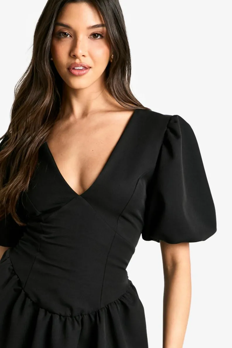 Smock Dresses|Mini Dresses*boohoo Puff Sleeve Smock Dress black