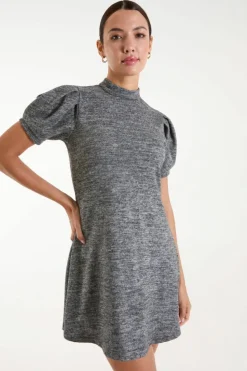 Smock Dresses*Blue Vanilla Puff Sleeve Smock Dress Charcoal