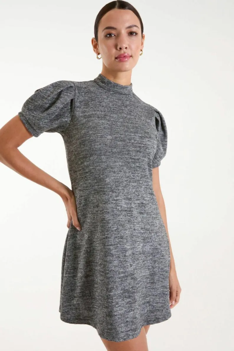 Smock Dresses*Blue Vanilla Puff Sleeve Smock Dress Charcoal
