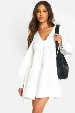 Smock Dresses*boohoo Puff Sleeve Tiered Smock Dress white