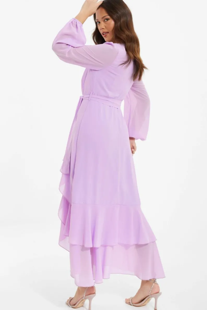 Midi Dresses*Quiz Chiffon Frill Hem Midi Dress Purple