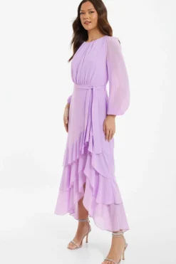 Midi Dresses*Quiz Chiffon Frill Hem Midi Dress Purple