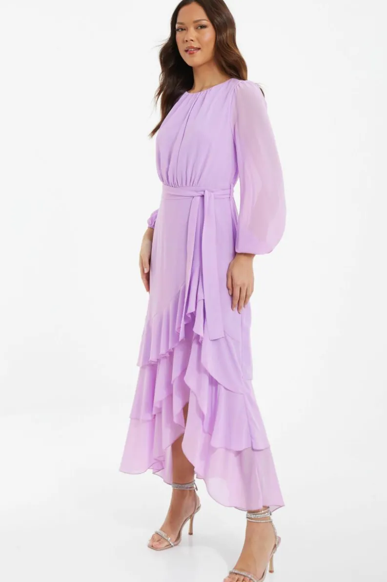 Midi Dresses*Quiz Chiffon Frill Hem Midi Dress Purple