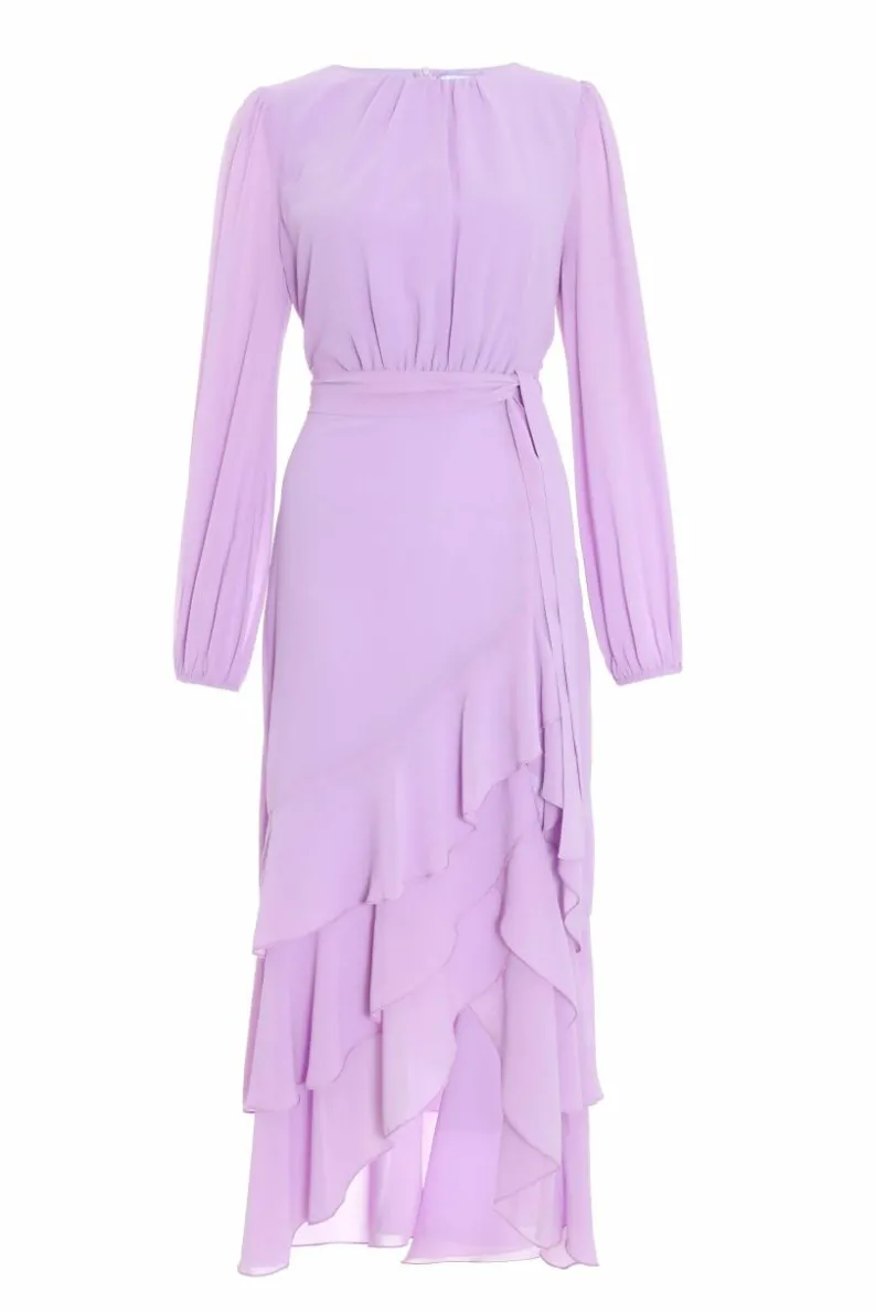 Midi Dresses*Quiz Chiffon Frill Hem Midi Dress Purple
