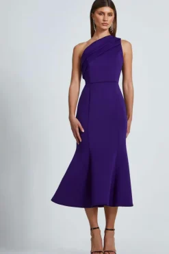 Midi Dresses*Quiz One Shoulder Peplum Midi Dress Purple