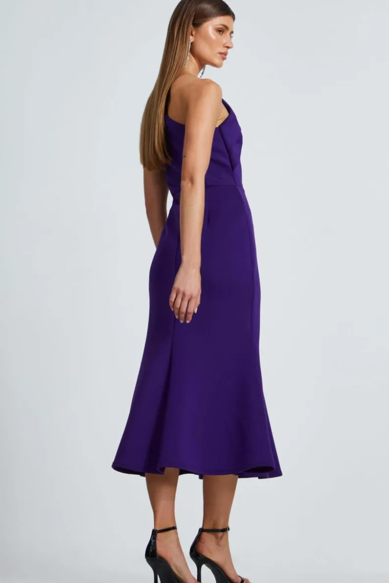 Midi Dresses*Quiz One Shoulder Peplum Midi Dress Purple