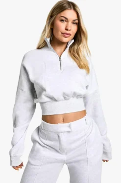 Sweatshirts|Hoodies & Sweatshirts*boohoo Quarter Zip Cropped Sweatshirt ash grey