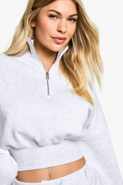 Sweatshirts|Hoodies & Sweatshirts*boohoo Quarter Zip Cropped Sweatshirt ash grey