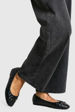 Ballet Flats|Flats*boohoo Quilted Bow Detail Ballet Pumps black