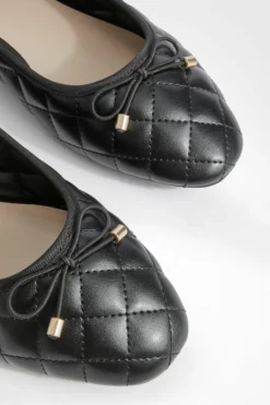 Ballet Flats|Flats*boohoo Quilted Bow Detail Ballet Pumps black